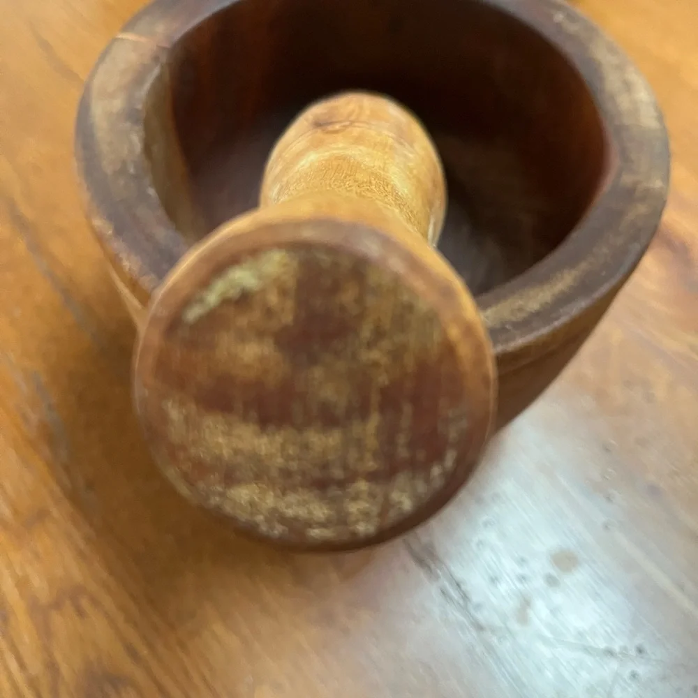 Vintage Solid Wood Mortar and Pestle Set Rustic Cabin Kitchen Decor 6”